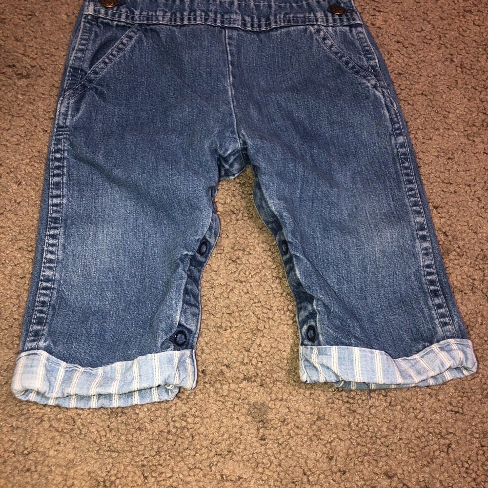 Vintage Osh Kosh B'Gosh Vestbak Denim Bib‎ Overalls 12 Months Stripe Detail USA - Picture 7 of 14